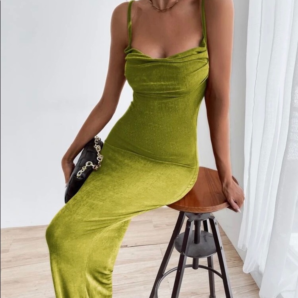 NIB Shein Maxi Runched Dress Lime Green